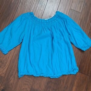 Crown & Ivy Blue Crinkle Top with Crochet Detail size 2X